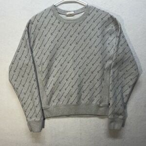 CHAMPION Gray All Over Print Reverse Weave Pullover Crew Neck Sweater Medium
